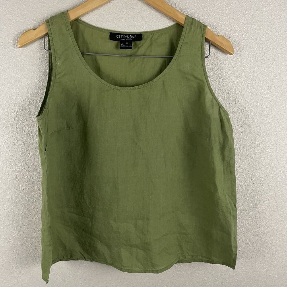 Citron Santa Monica Women’s M Green 100% Ramie Lightweight Beachy Tank